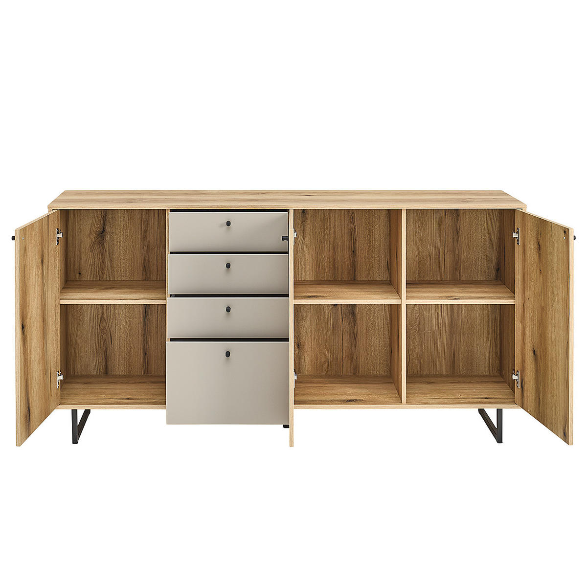 SIDEBOARD - Eiche Evoke Dekor / Hellgrau - Eichefarben/Schwarz, Holzwerkstoff/Kunststoff (183/83/40cm) - home24