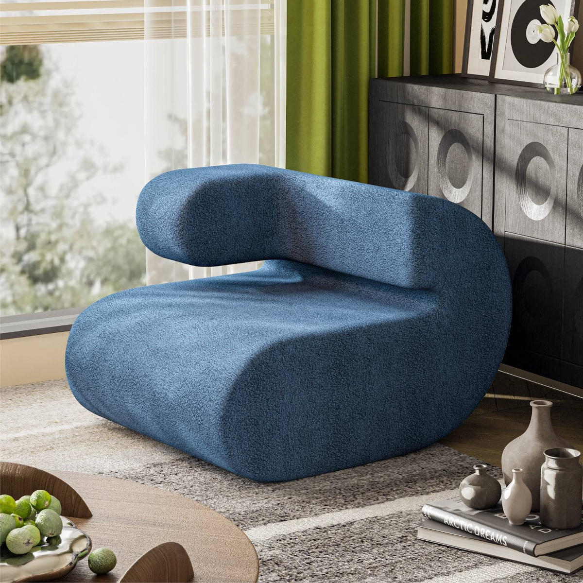 SOFA Modulares Sofa Kommaform Blau Rechte Armlehne - Blau, Textil (76/66/90cm) - Vercart