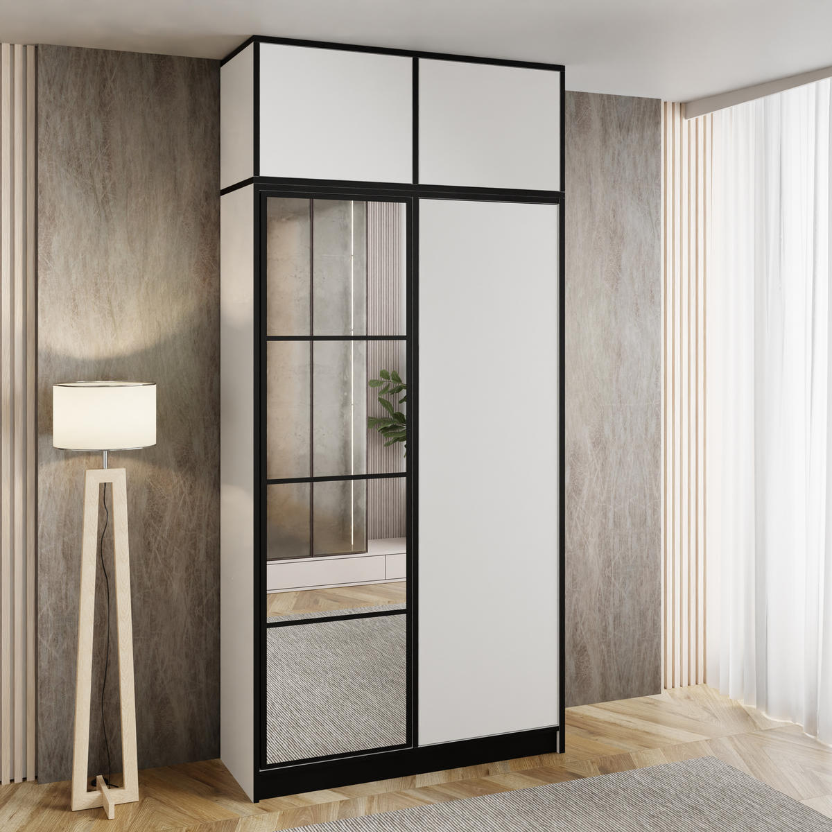 DREHTÜRENSCHRANK EDEN MIT AUFSATZ 2D weiß - Weiß, Holzwerkstoff (105/247/39cm) - Kier Furniture