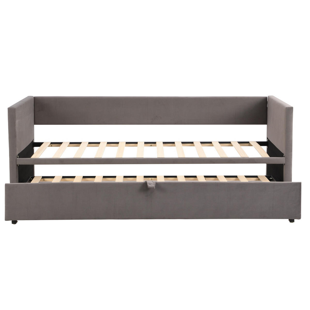 POLSTERBETT 90/190 cm aus Samt Grau mit ausziehbarem Unterbett - Grau, Textil (180/200cm) - Waldena