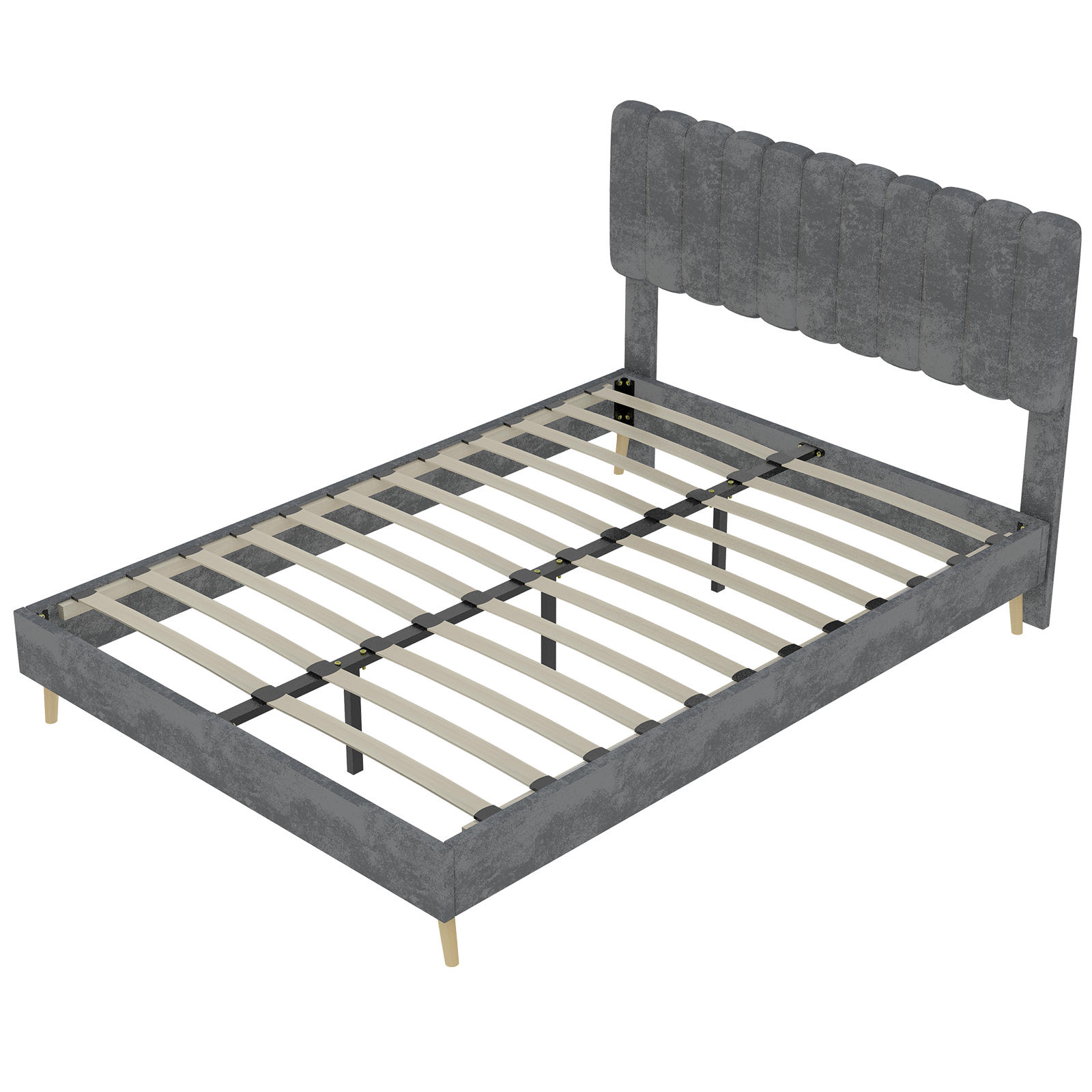 POLSTERBETT 140/200 cm DE-35459 mit Kopfteil Grau - Grau, Metall (140/200cm) - ComfortXL