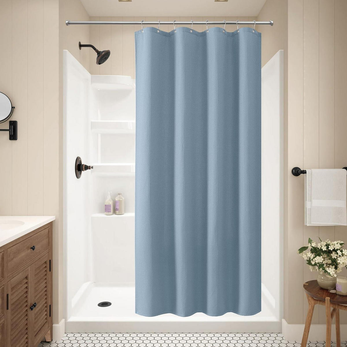 DUSCHVORHANG Waffel Stoff Mondlichtblau 122 x 182 cm - Hellblau, Textil (122/182cm)