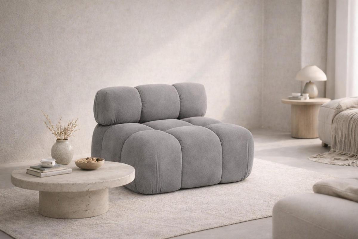 MODUL Mittig, Für Modulares System, Stoff Salvador, Grau, Selia - Grau, Holz (95/70/95cm) - Kaiser Möbel