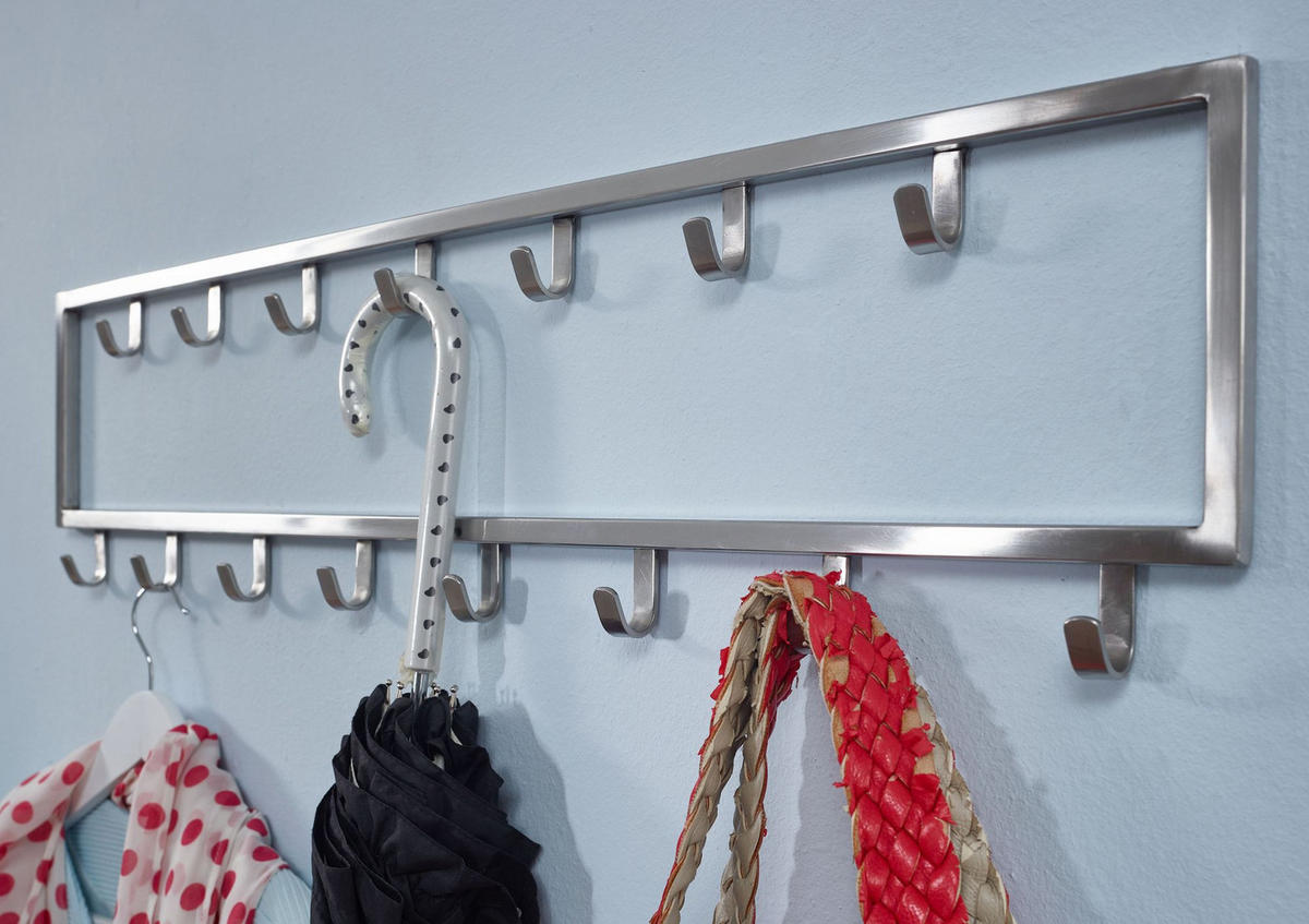 WANDGARDEROBE Metall Silber Modern mit 15 Haken - Silberfarben, Metall (80/20/4cm) - KADIMA DESIGN