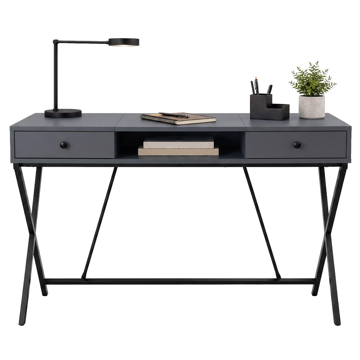 SCHREIBTISCH CROSSLINE 120 cm Graphit - Graphitfarben/Schwarz, Holzwerkstoff (50/120/80.5cm) - Akord
