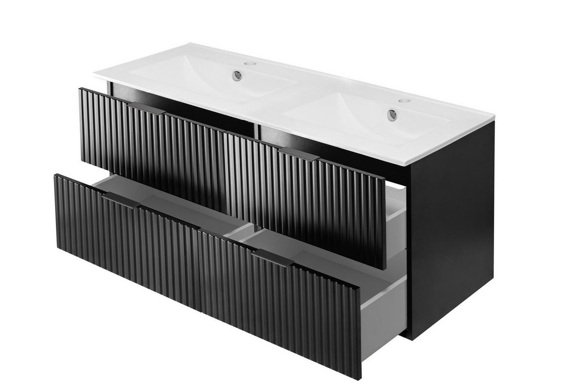 WASCHBECKUNTERSCHRANK, Schwarz, 120 (2 x 60) x 57 x 46 cm, schwarzer Griff, ohne Arbeitsplatte - Schwarz, Holzwerkstoff (120/57/46cm) - 3XE LIVING