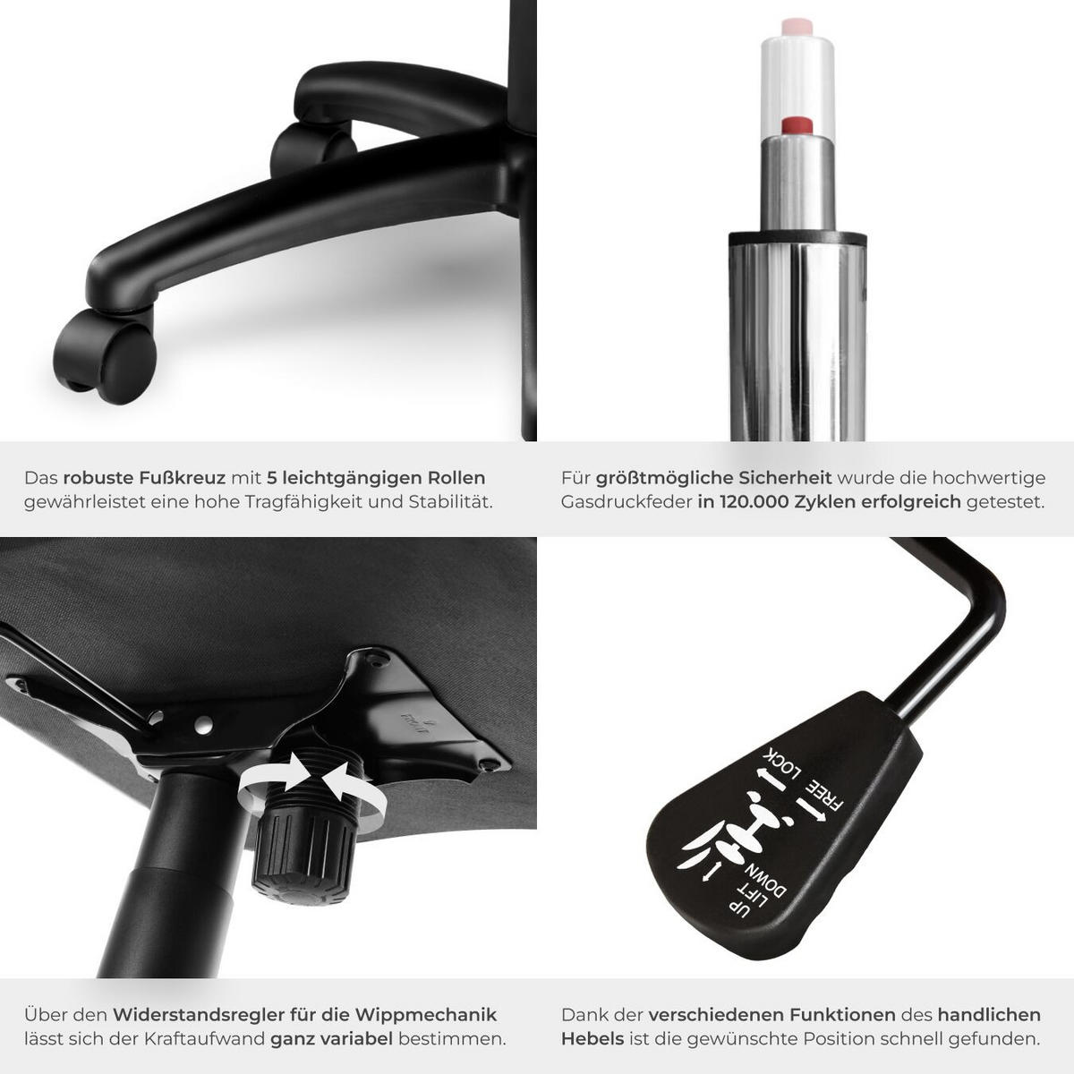 BÜROSTUHL Tyson,Belastbarkeit 120 kg,schwarz - Schwarz, Textil (65/121.5/66cm) - tectake