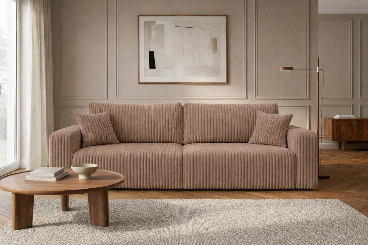 SOFA Mit Schlaffunktion Und Bettkasten, Cordstoff Tilia, Braun, BEST SCORNER - Braun, Holz (245/83/90cm) - Kaiser Möbel