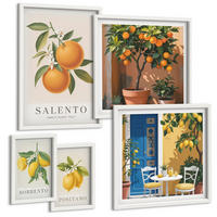 BILDER SET 5er Set - 50x50 cm & 20x30 cm & 40x60 cm Weißer Rahmen - Zitronenorange Blütenmuster - Weiß, Kunststoff (40/60cm) - TULUP
