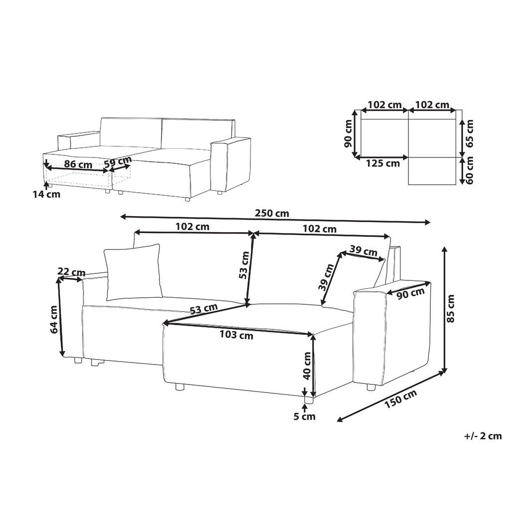 Thumbnail - Beliani 3-Sitzer-Ecksofa, Dunkelgrau, Textil, L-Form, 250x150 cm, Wohnzimmer, Sofas & Couches, Wohnlandschaften, Ecksofa...