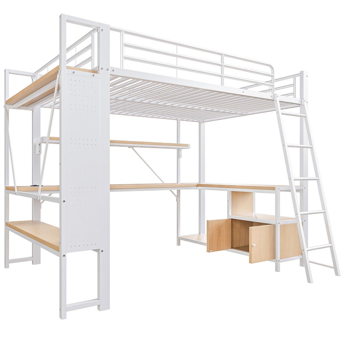 HOCHBETT 140/200 cm in Weiß mit Schreibtisch, Stauraum und LED-Beleuchtung - Weiß, Metall (140/200cm) - Flora Grace