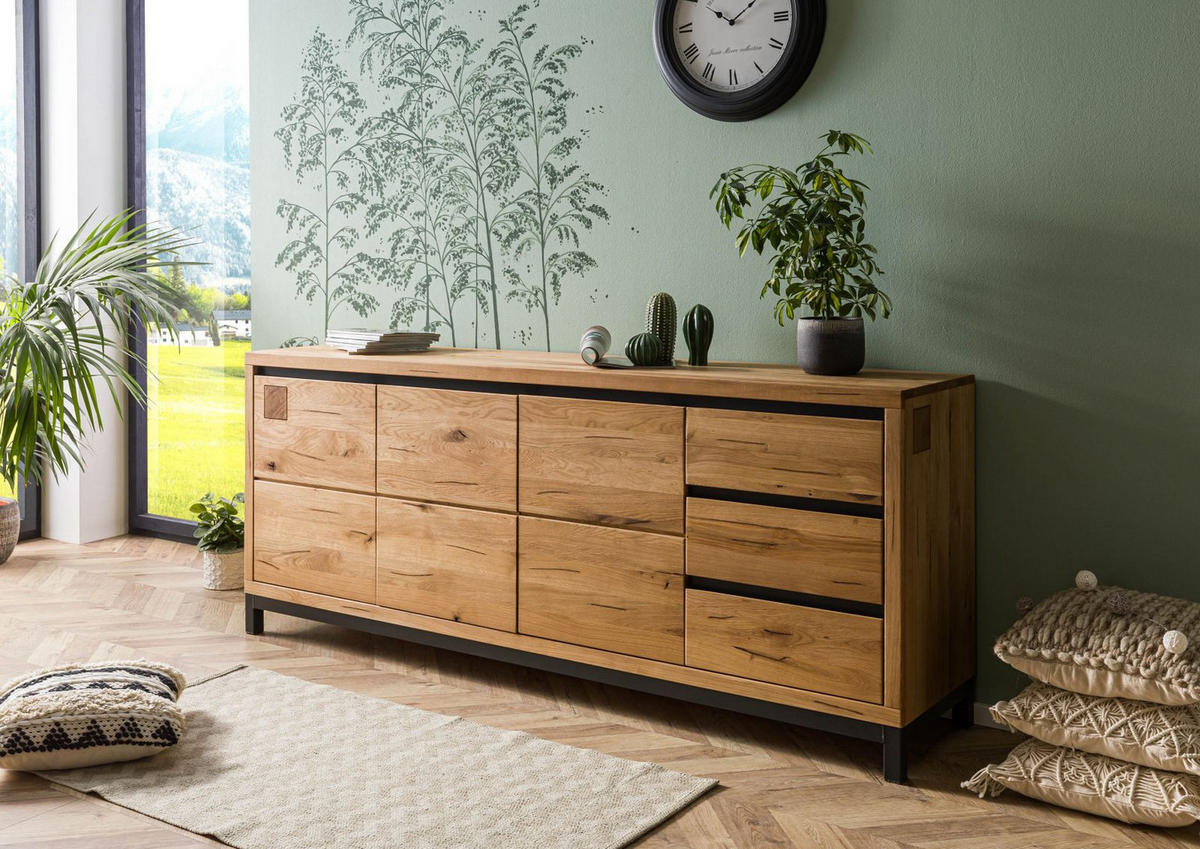 SIDEBOARD Wildeiche 210x45x85 natur geölt VILLANDERS #152 - Naturfarben, Holz (210/85/45cm) - Massivmoebel24