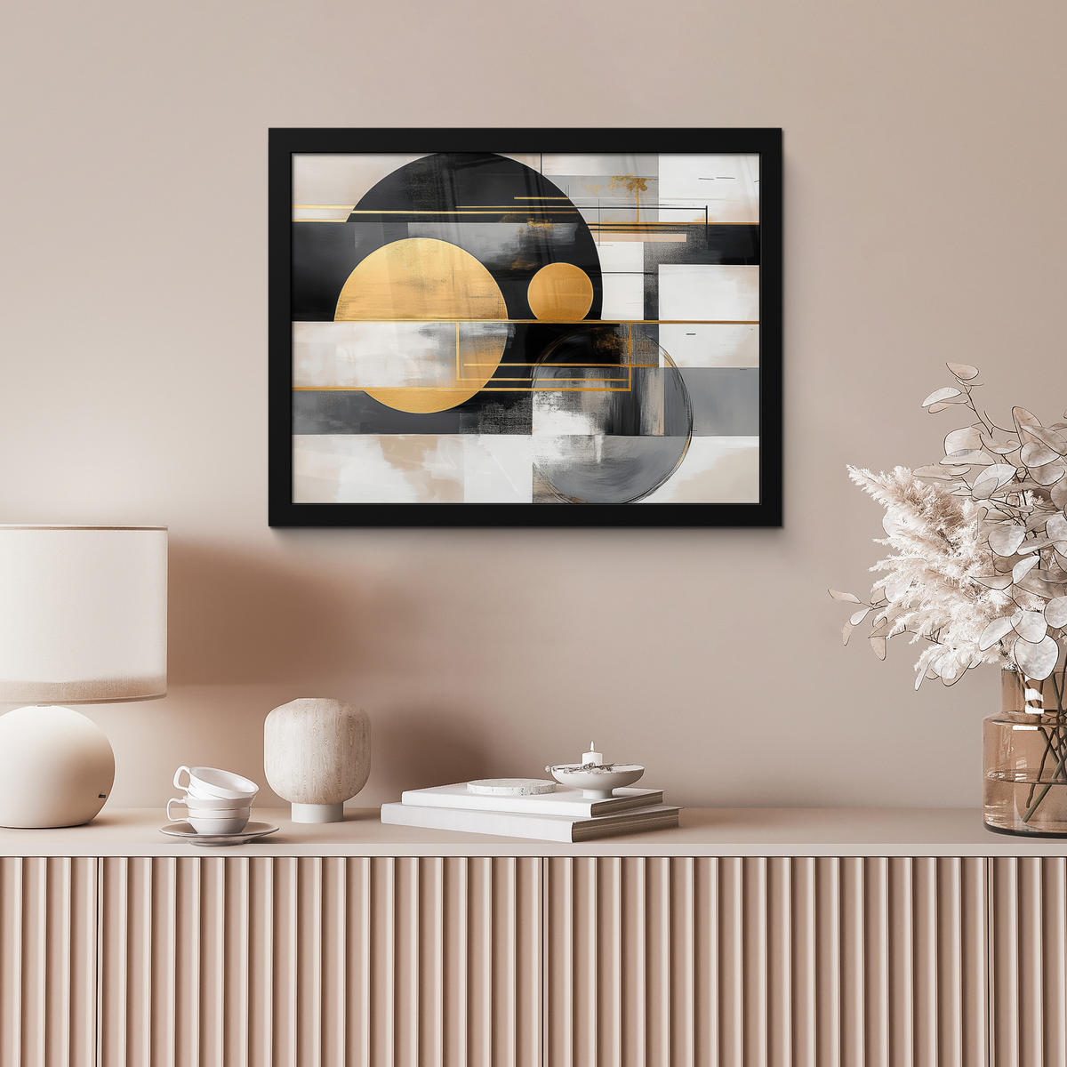 ZARÁMOVANÝ PLAGÁT Abstraktné - Zlato - Striebro - Tvary - Estetické - Moderné 40x30 cm - zlatá, papier (40/30cm) - MuchoWow