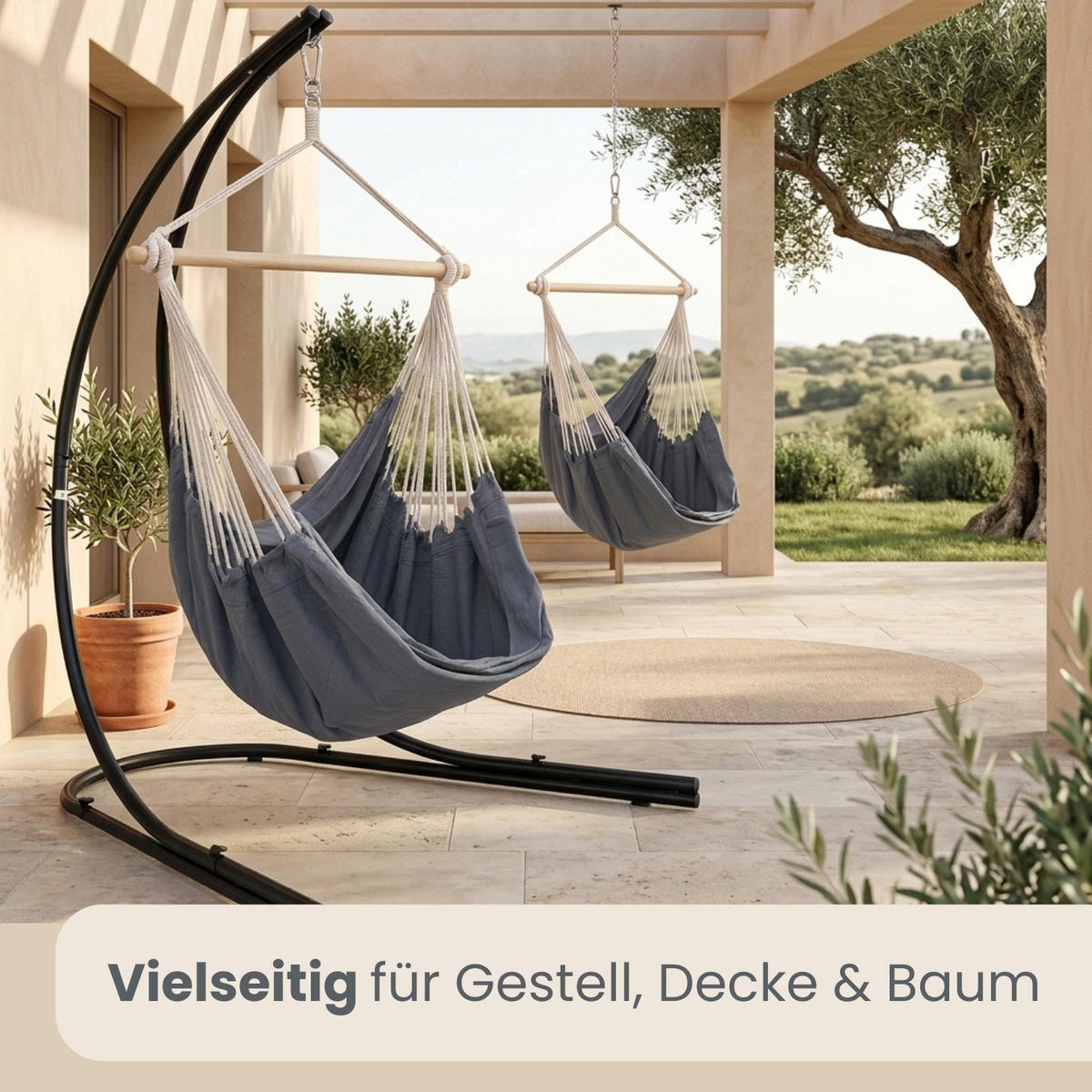 XXL HÄNGESESSEL 185/130 cm Belastbar bis 150 kg Anthrazit - Grau, Textil (130/155/185cm) - Amanka