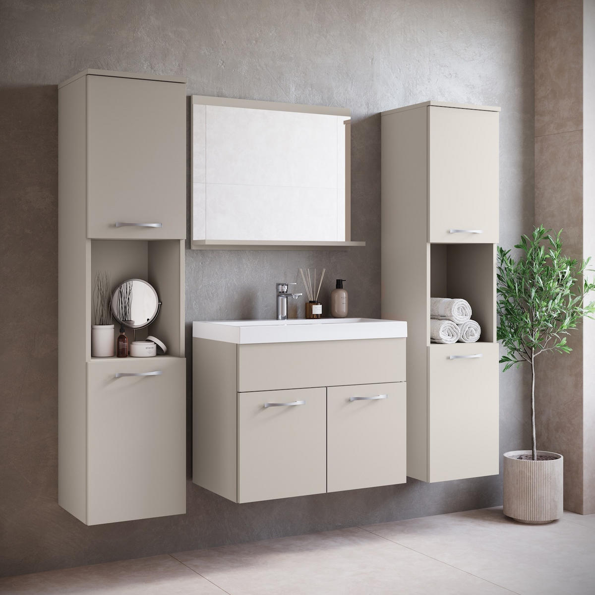 BADMÖBEL-SET Montreal 5 Teile Cashmere - 60 x 35 x 51 cm - Kaschmir, Holz (60/51/35cm) - Badplaats