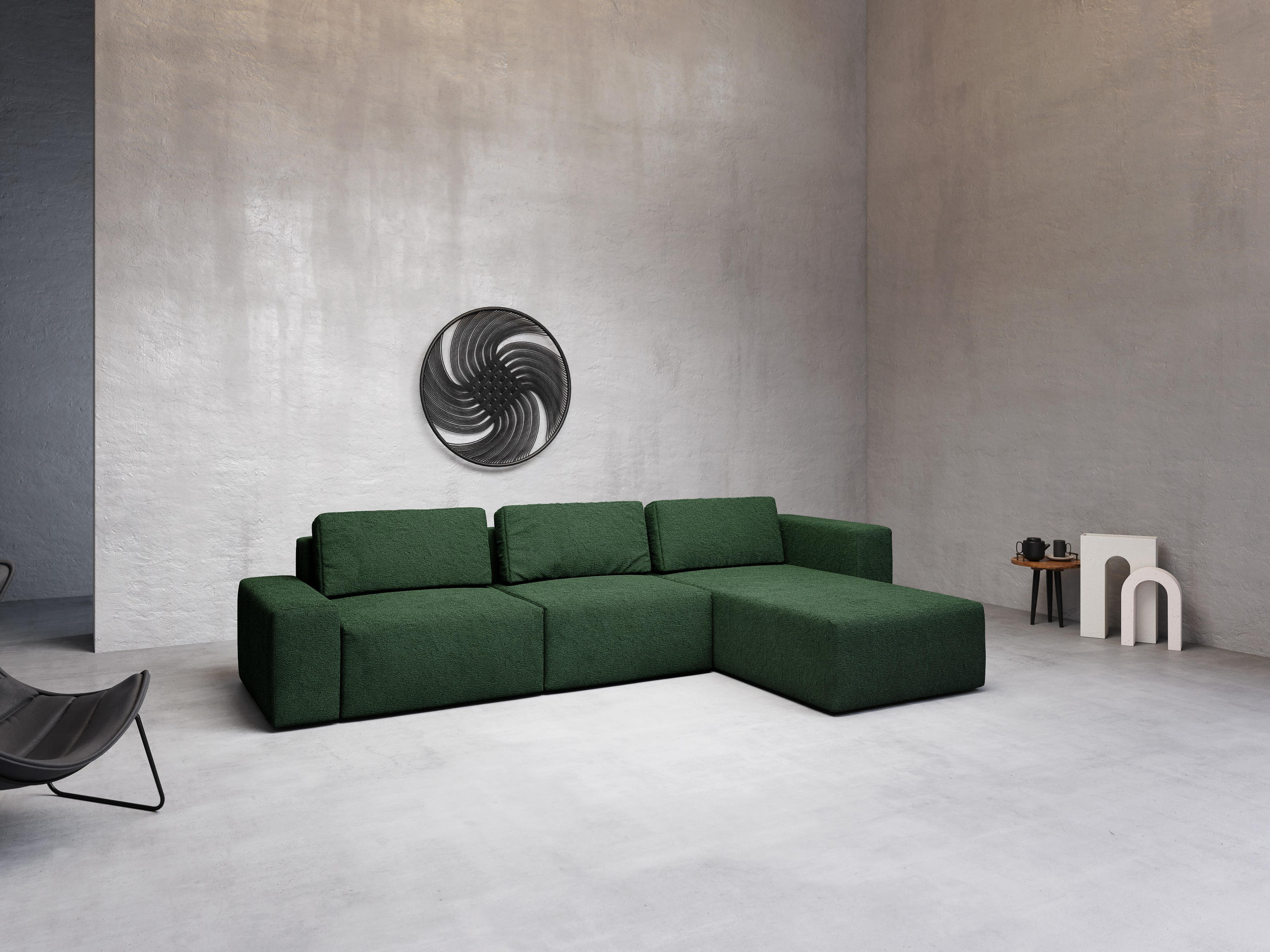 ECKSOFA L Form Arkleton Dunkelgrün 360/180/93 cm Rechts Bequem & Modern - Dunkelgrün/Schwarz, Kunststoff/Textil (360/180cm) - AX Living