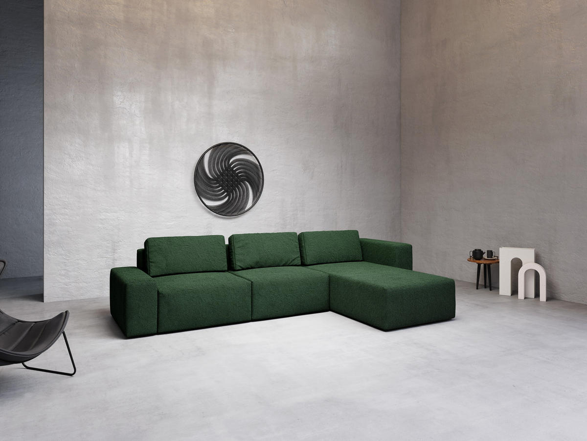 ECKSOFA L Form Arkleton Dunkelgrün 360/180/93 cm Rechts mit Schlaffunktion - Dunkelgrün/Schwarz, Kunststoff/Textil (360/180cm) - AX Living