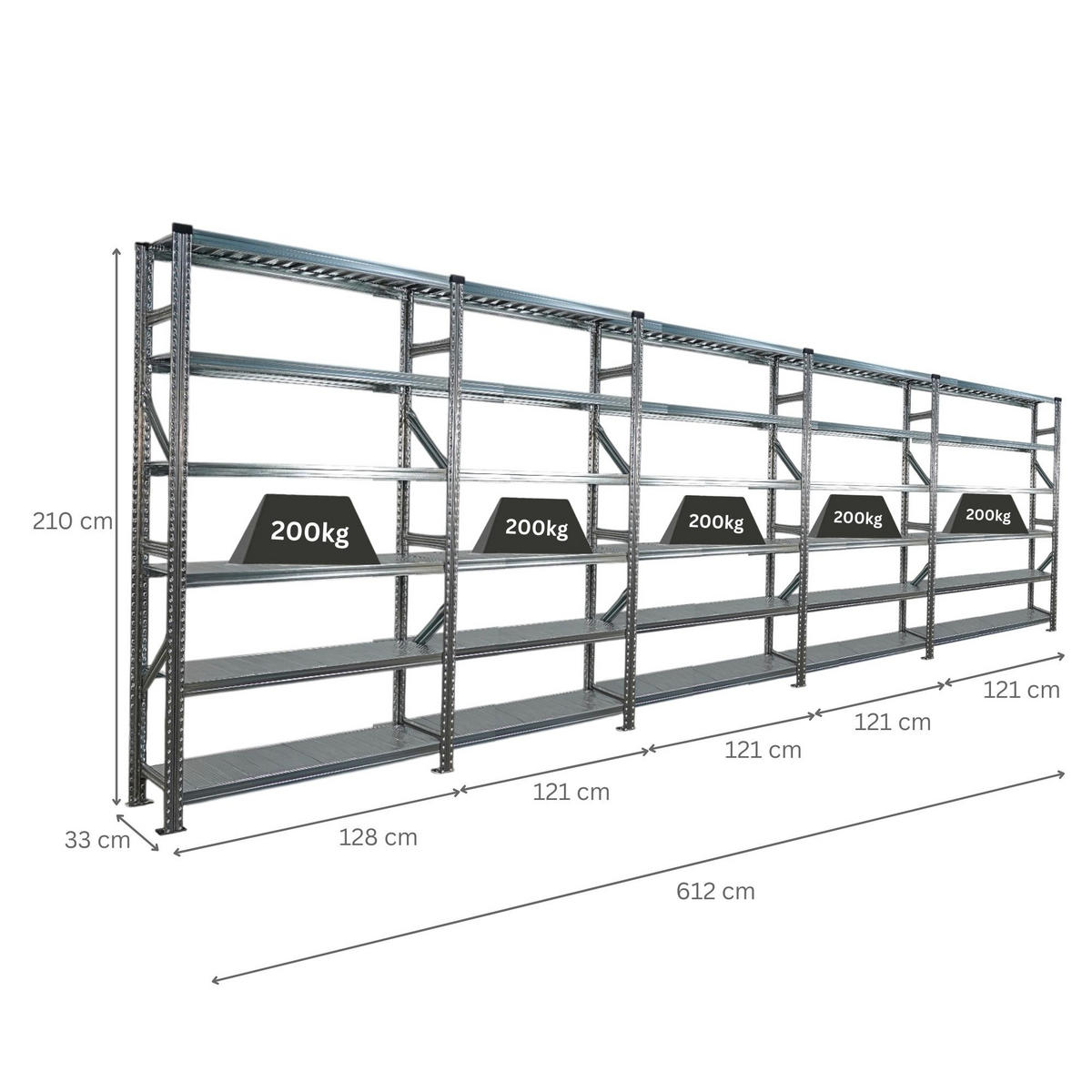 FACHBODENREGAL Proximo Stecksystem 210x600x32cm 6 Ebenen Beidseitig nutzbar Verzinkt - Silberfarben, Metall (600/210/32cm) - PROREGAL