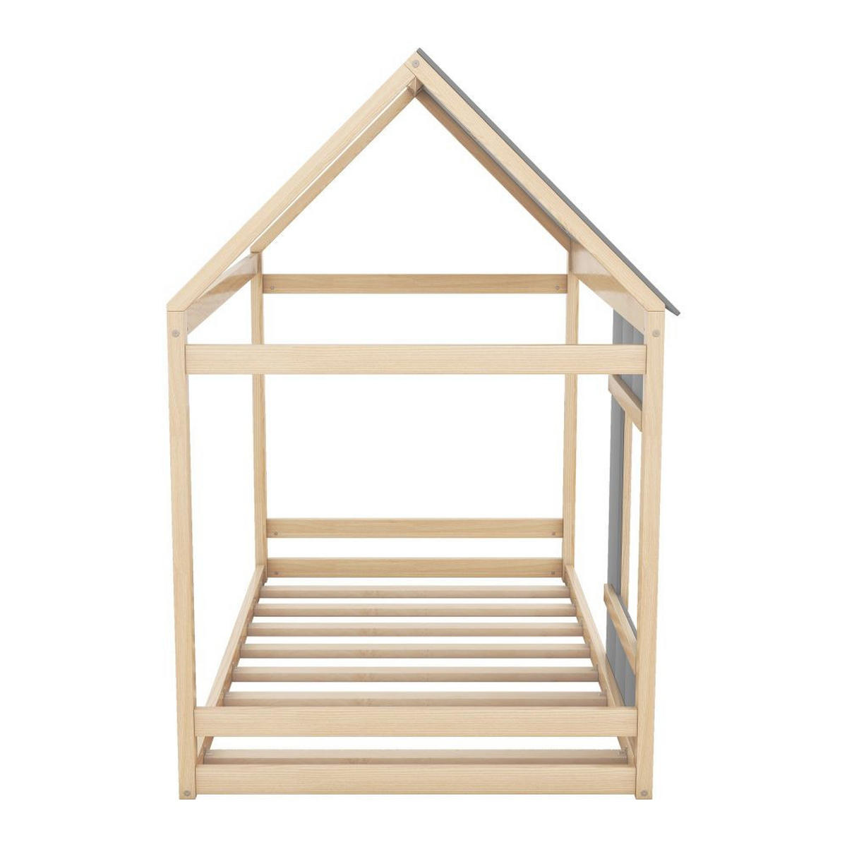 HAUSBETT 90/200 cm in Natur und Grau mit Fenster - Kieferfarben, Holz (90/200cm) - KOMHTOM