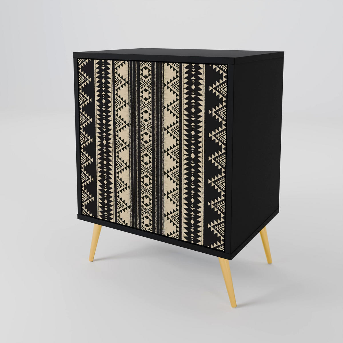 SIDEBOARD AZTEC, Schwarz, 57,5x42x72,5 cm, Schwarze Metallfüße - Multicolor/Schwarz, Holzwerkstoff/Metall (57.5/72.5/42cm) - SpaceRebels