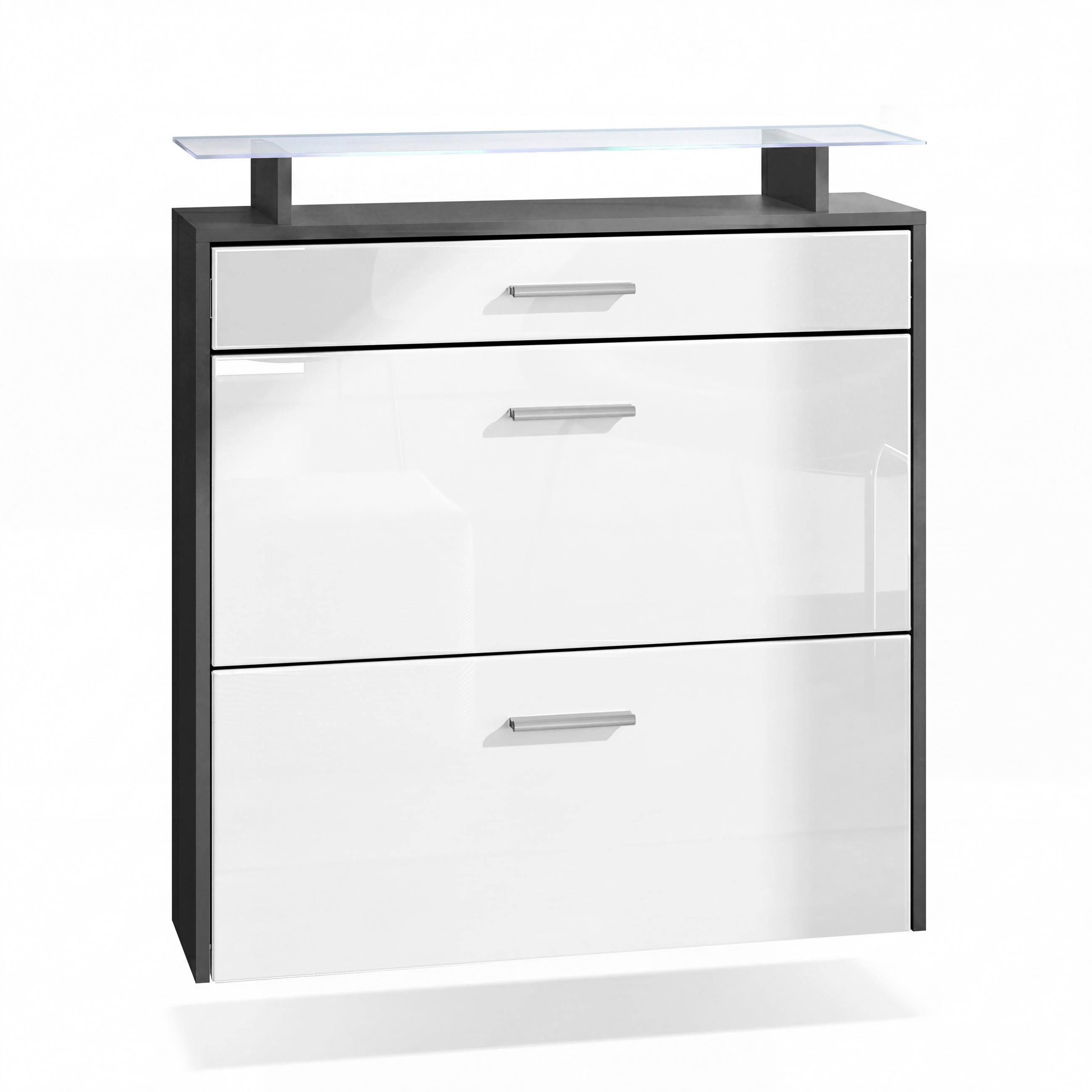 SCHUHSCHRANK Malea Fronten in Weiß Hochglanz - Weiß Hochglanz, Holzwerkstoff (89/96/23cm) - Vladon