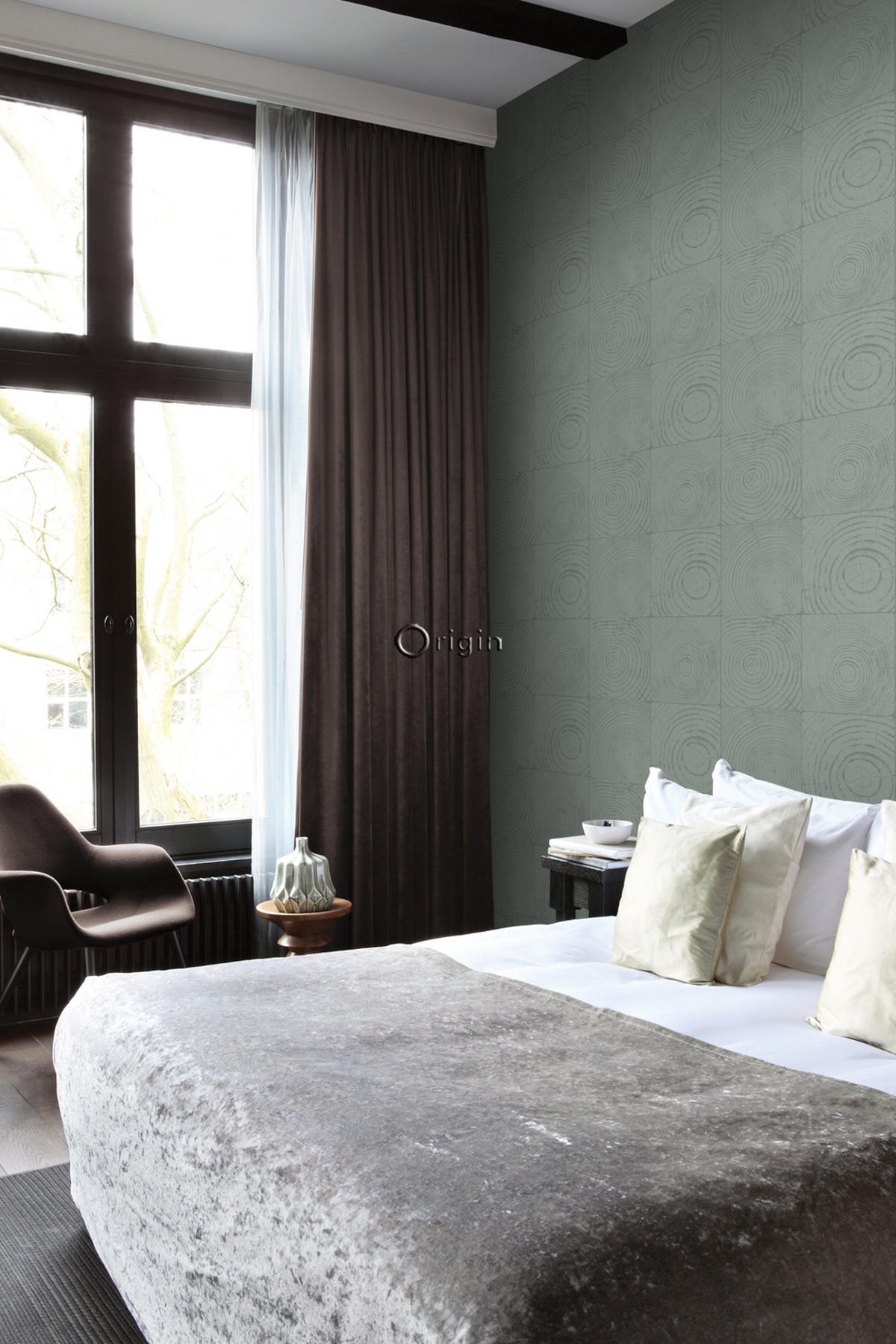 TAPETE Querschnitte von Baumstämmen 53 cm x 10.05 m - Grün, Papier (53/1000cm) - Origin Wallcoverings