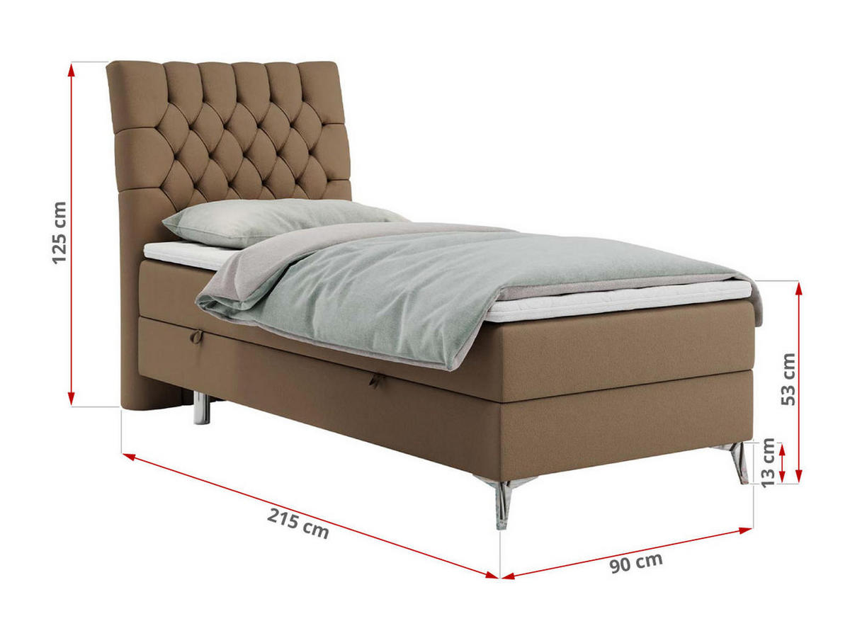 BOXBETT MILEN 90/200 Braun Kunstleder - H4 - Rechts Seite - Braun, Holz/Textil (90/200cm) - MKS