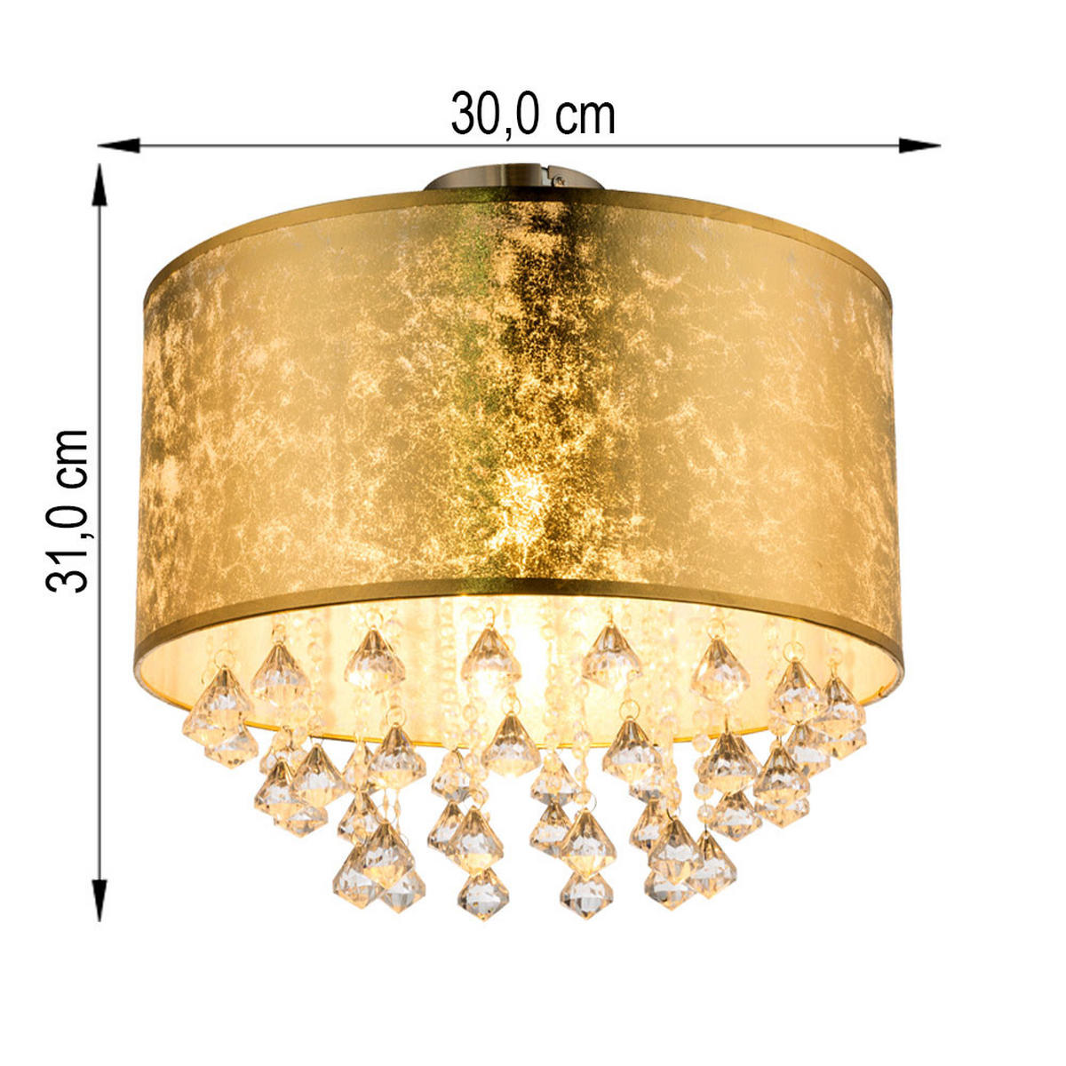DECKENLEUCHTE Metall Textil Blattgold Kristalle - Goldfarben, Metall (30/30/31cm) - Globo Lighting