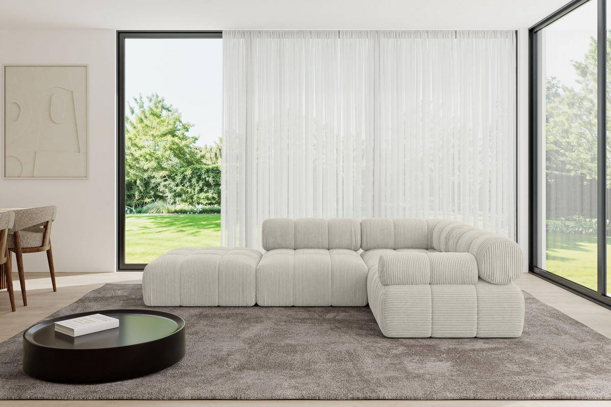 ECKSOFA modulares Sofa Felto-L1 - 285x190x70 cm Creme Cord - Hellgrau/Creme, Holzwerkstoff/Textil (285/190cm) - ALTDECOR