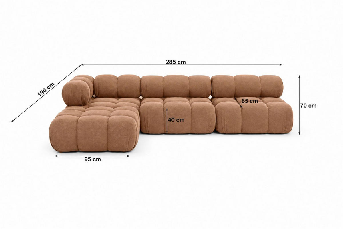 ECKSOFA L-Form Modulare, Veloursstoff Salvador, Dunkelbeige, Links, Selia - Beige, Holz (285/190cm) - Kaiser Möbel