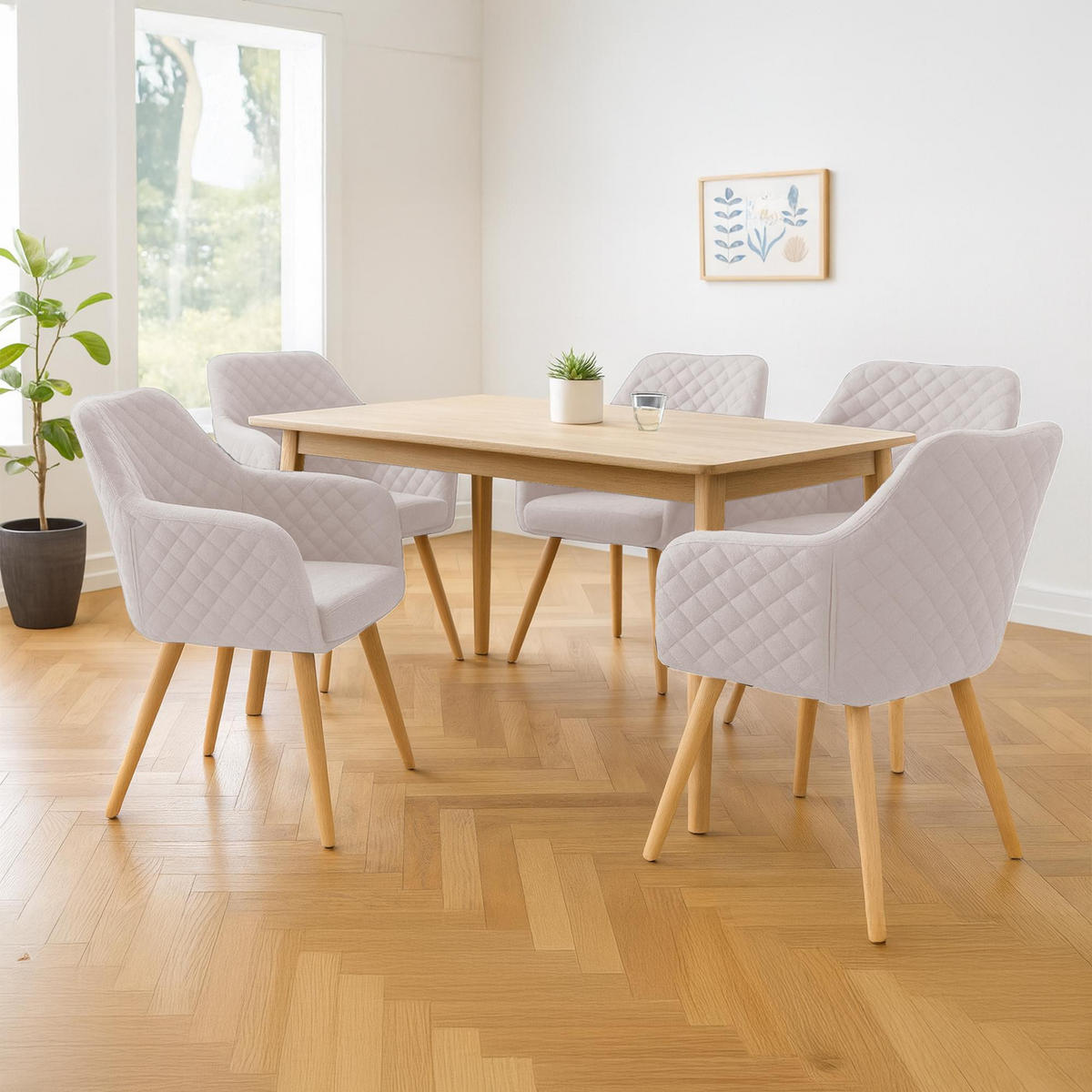 ESSZIMMERSTUHL Stoff Creme - Eukalyptusholzfarben/Creme, Holz/Textil (63/84/61cm) - CLP