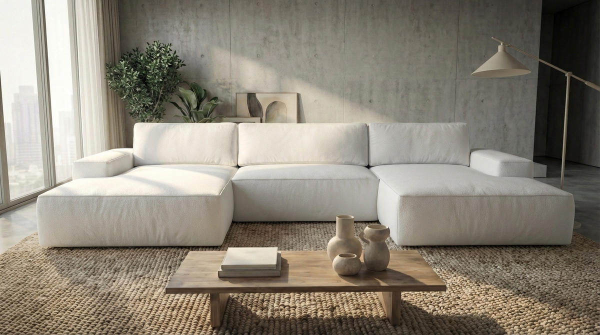 ECKSOFA EINAR 362 cm x 170 cm – Stoff: ECO CAYENCE Weiss 1111 Farbe: Weiß - Weiß, Textil (362/170cm) - A&J MöbelLand