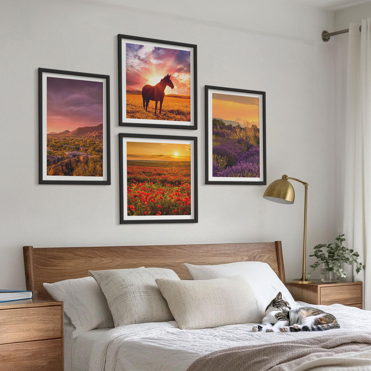 BILDER SET 4er Set - 50x50 cm & 40x60 cm Schwarzer Rahmen - Berglandschaft Rosslavendel - Schwarz, Kunststoff (50/50cm) - TULUP