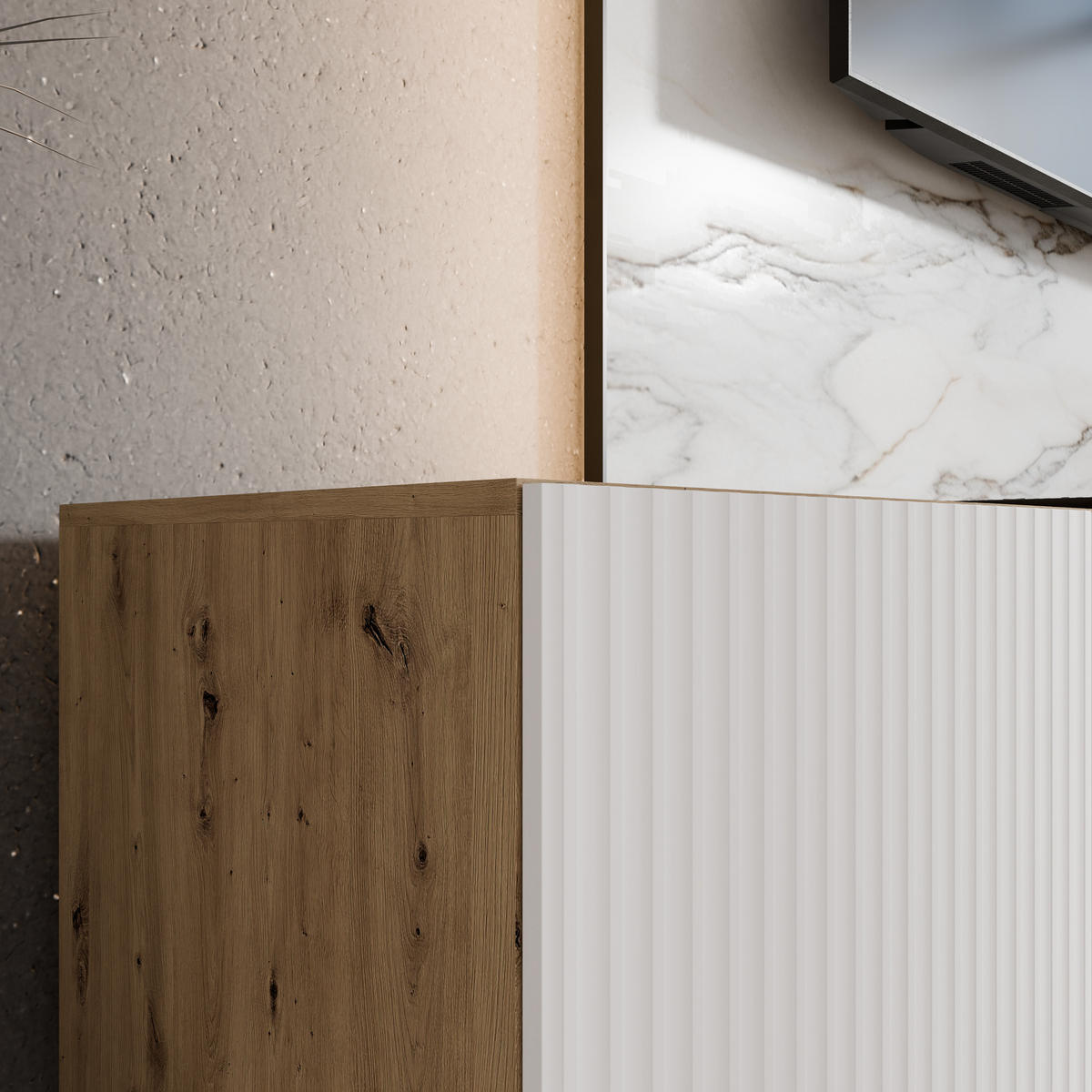 TV-SCHRANK NOE - Eiche Artisan/Weiß, Holzwerkstoff (300/41/40cm) - Meblini