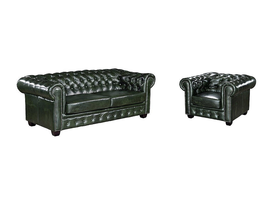 COUCHGARNITUR mit Sessel - 4 Personen - Leder - Tannengrün - BRENTON - Waldgrün, Leder (201/73/96cm) - Vente-Unique