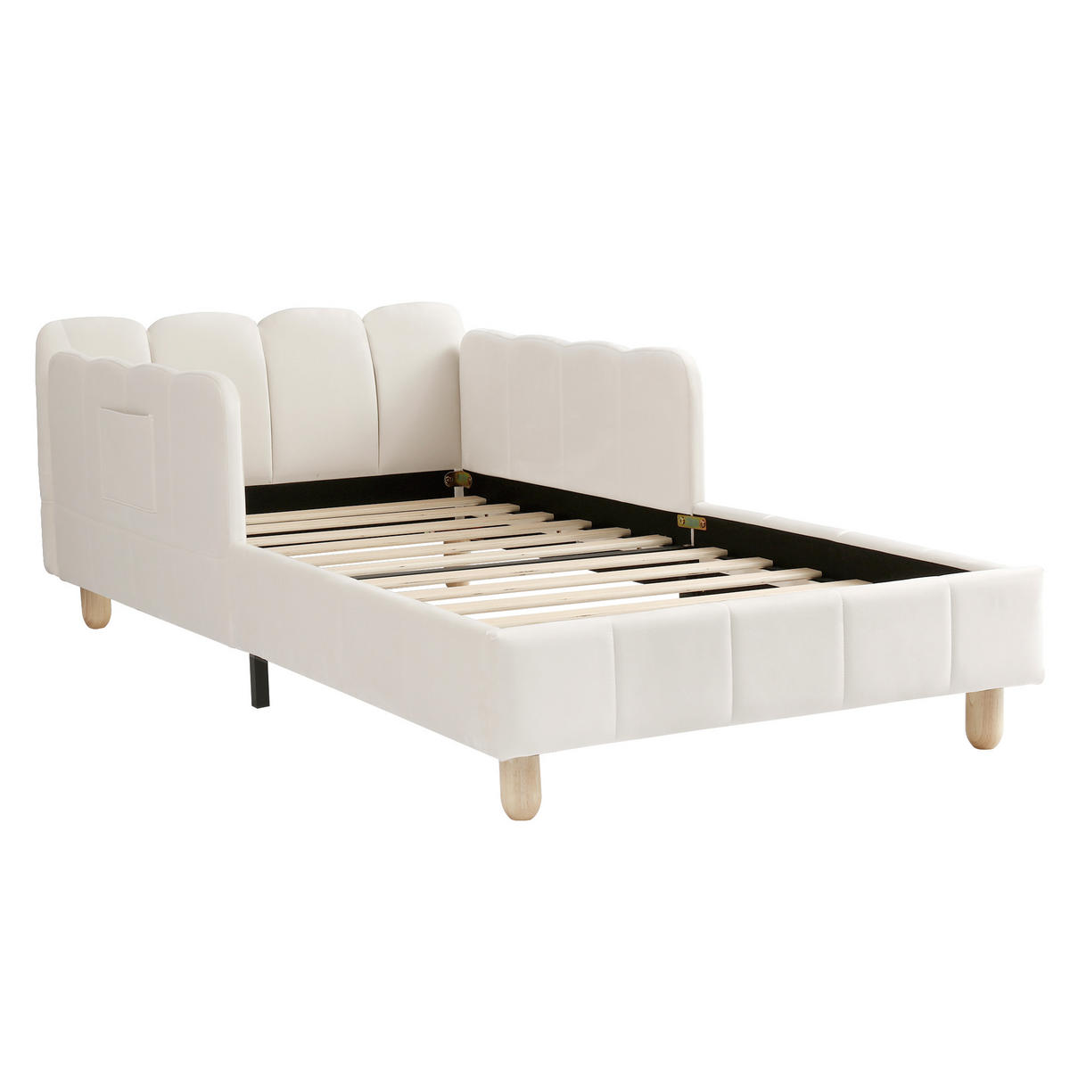 KINDERBETT mit Rausfallschutz 90x200 cm Samt Beige - Beige, Holz (90/200cm) - Meubliv