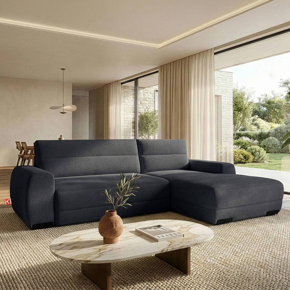 ECKSOFA RECHTS BLUME, Graphit - Graphitfarben, Holz/Holzwerkstoff (271/164cm) - KONSIMO®