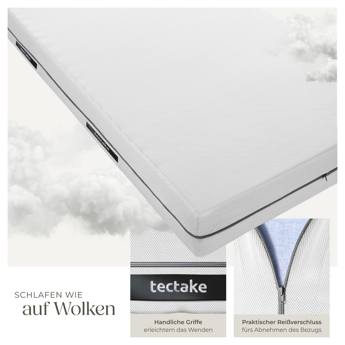 MATRATZE Sky,waschbarer Bezug aus atmungsaktivem 3D-Meshgewebe,weiß - Weiß, Textil - tectake