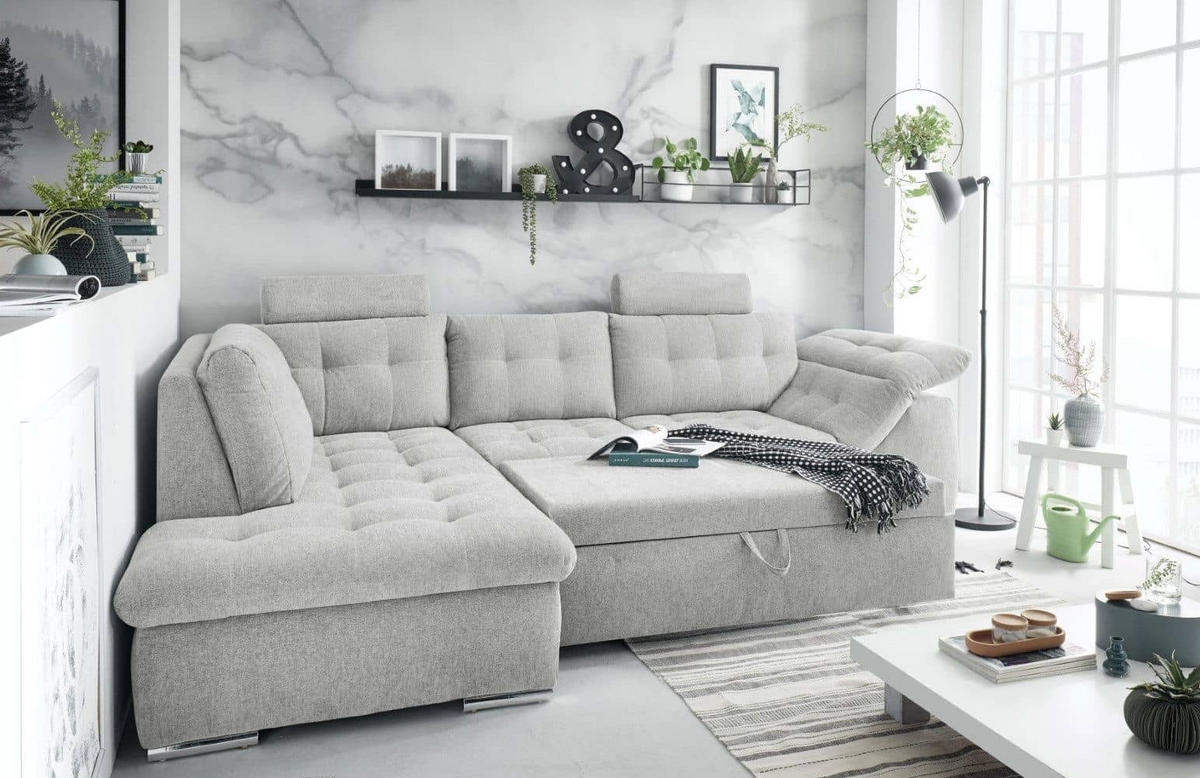 ECKSOFA mit Schlaffunktion und Bettkasten - Chromfarben/Anthrazit, Holzwerkstoff/Kunststoff (283/193cm) - ed exciting design