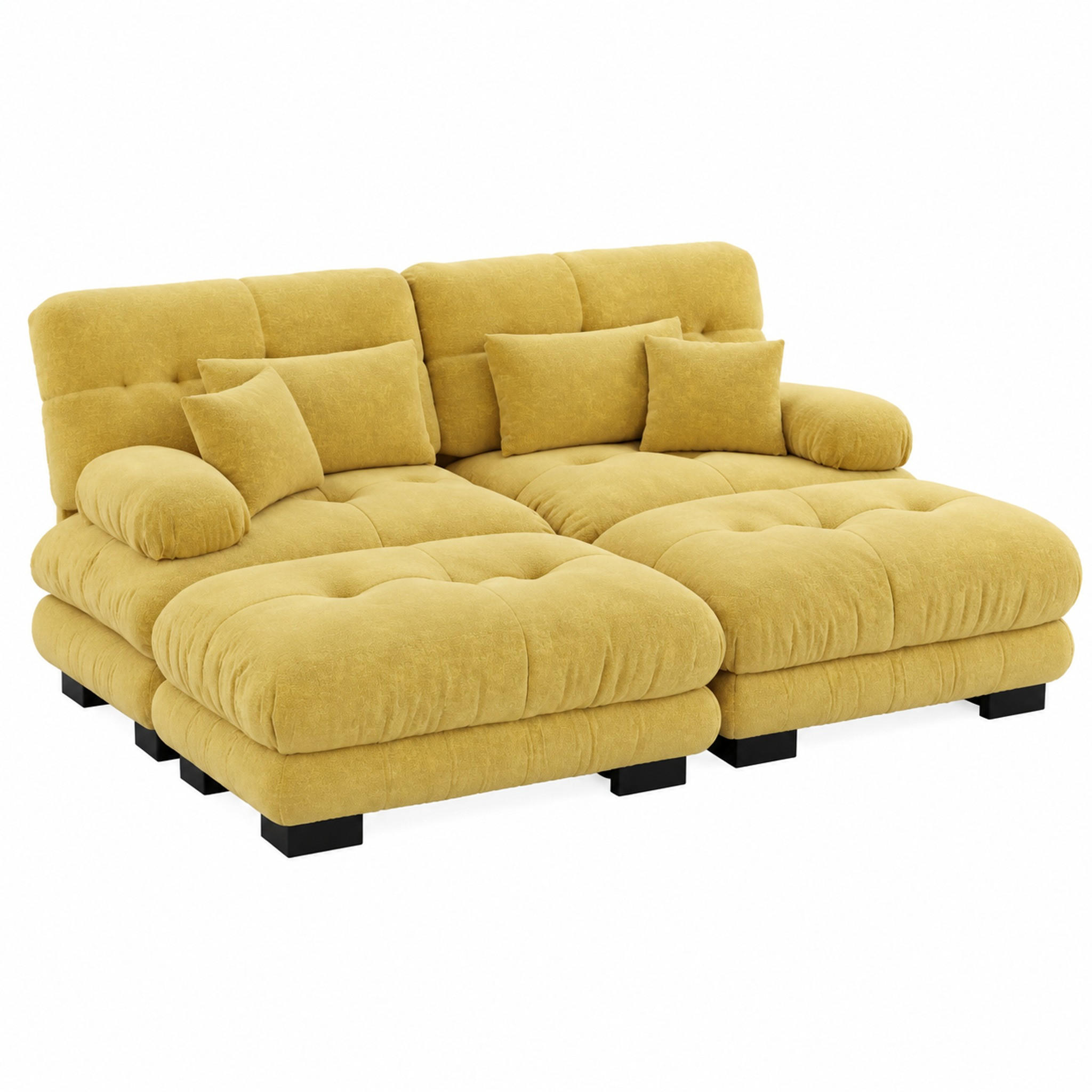 SOFA modular Chenille Yellow mit Ottomanen - Gelb, Kunststoff (145/81/220.1cm) - Meubliv