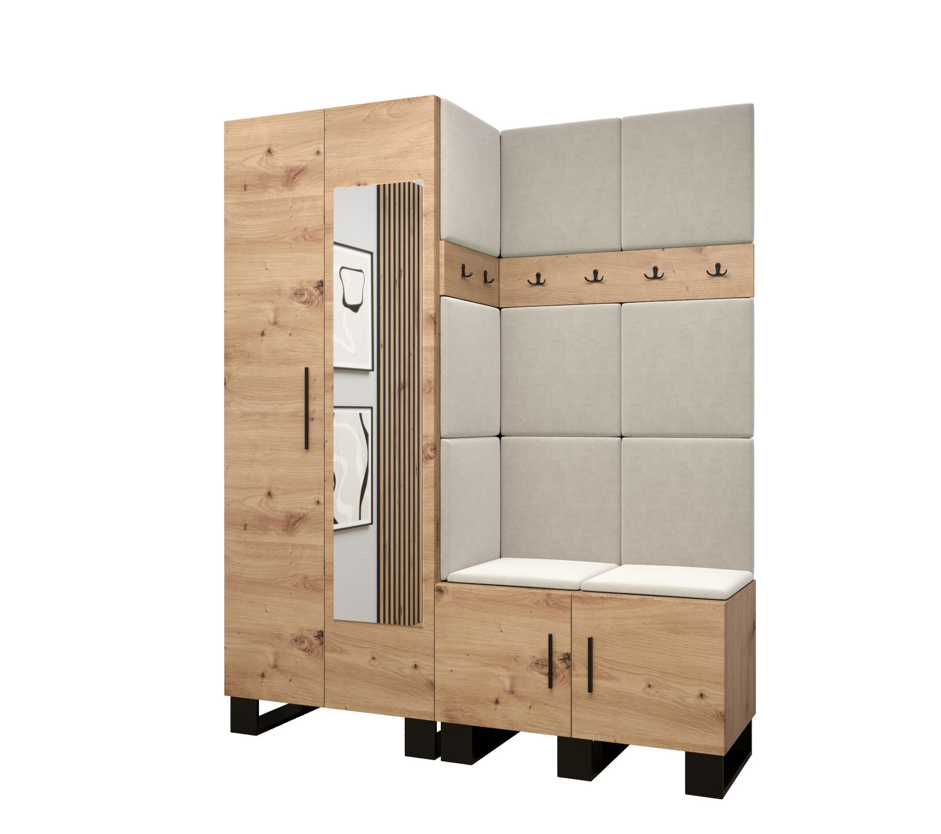 GARDEROBEN-SET 196/158/45,6 - Creme/Schwarz, Holz/Kunststoff (158/196/45.6cm) - Abiks Möbel