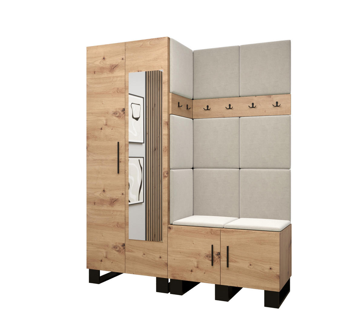 GARDEROBEN-SET 196/158/45,6 - Creme/Schwarz, Holz/Kunststoff (158/196/45.6cm) - Abiks Möbel