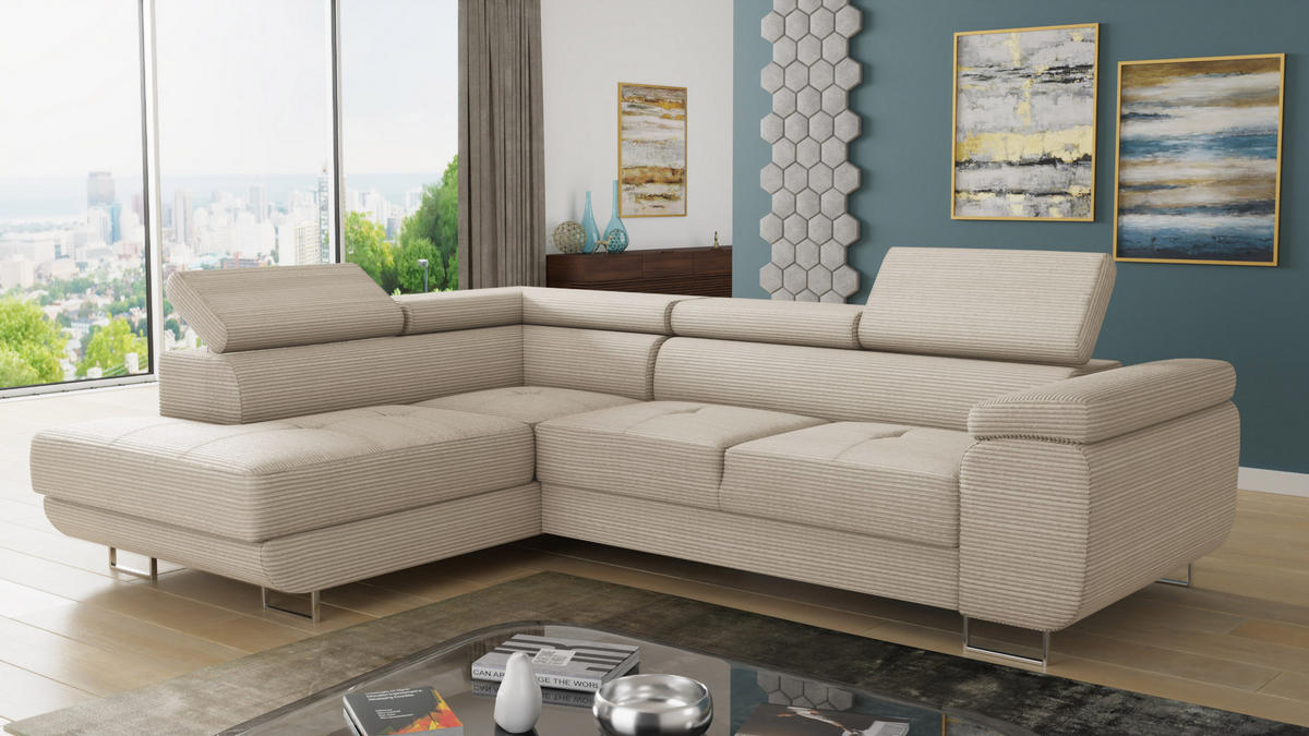 ECKSOFA Caris Cord, Seite: Links - Beige, Holz/Textil (273/203cm) - Sofnet