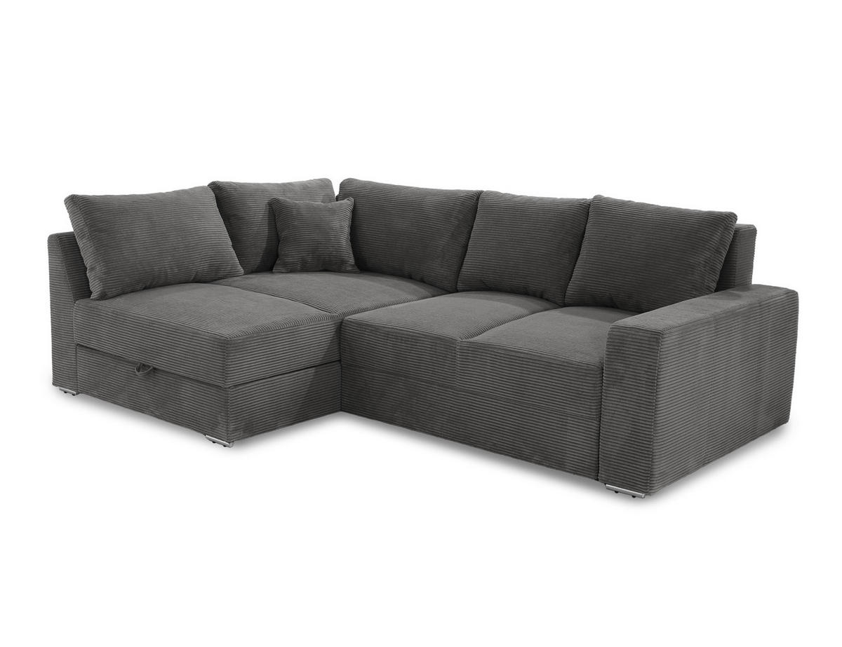 ECKSOFA-DAUERSCHLÄFER Boxspring Federkern Topper Bettkasten, seitenverkehrt montierbar B260/T181/H88 cm, Cord Grau Anthrazit / 15233 - Chromfarben/Schieferfarben, Textil/Metall (260/181cm) - luma-home