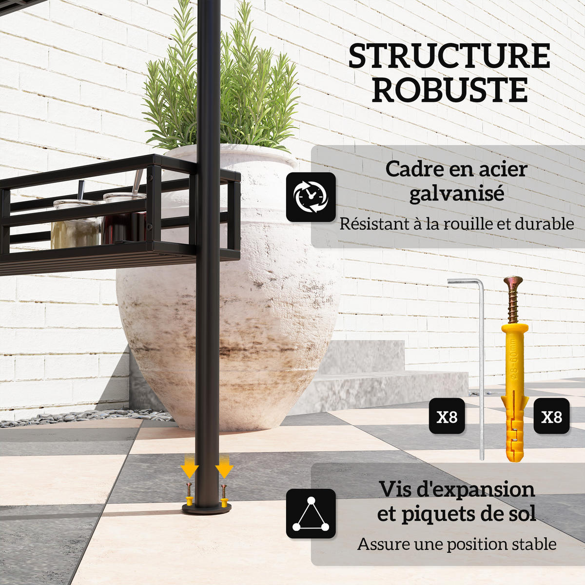 GRILLPAVILLON DE-12634 240/150/257 cm Doppeldach mit Haken und Regalen Beige - Beige, Metall (150/257/240cm) - ComfortXL
