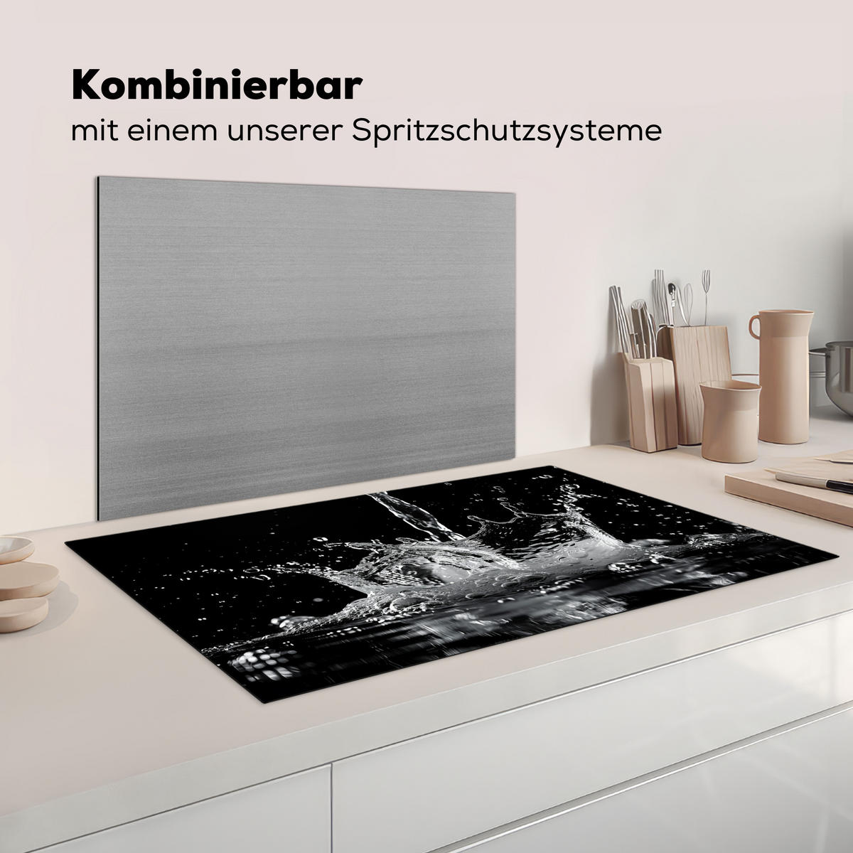 HERDABDECKPLATTE Wasser - Spritzwasser - Schwarz Ceranfeldabdeckung 90x52 cm - Schwarz, Kunststoff (90/52/0.2cm) - MuchoWow