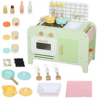 KINDERKÜCHEN-SPIELSET DE-10517 mit Schränken & 15 Zubehör Grün - Grün, Holzwerkstoff (60/31.6/58cm) - ComfortXL