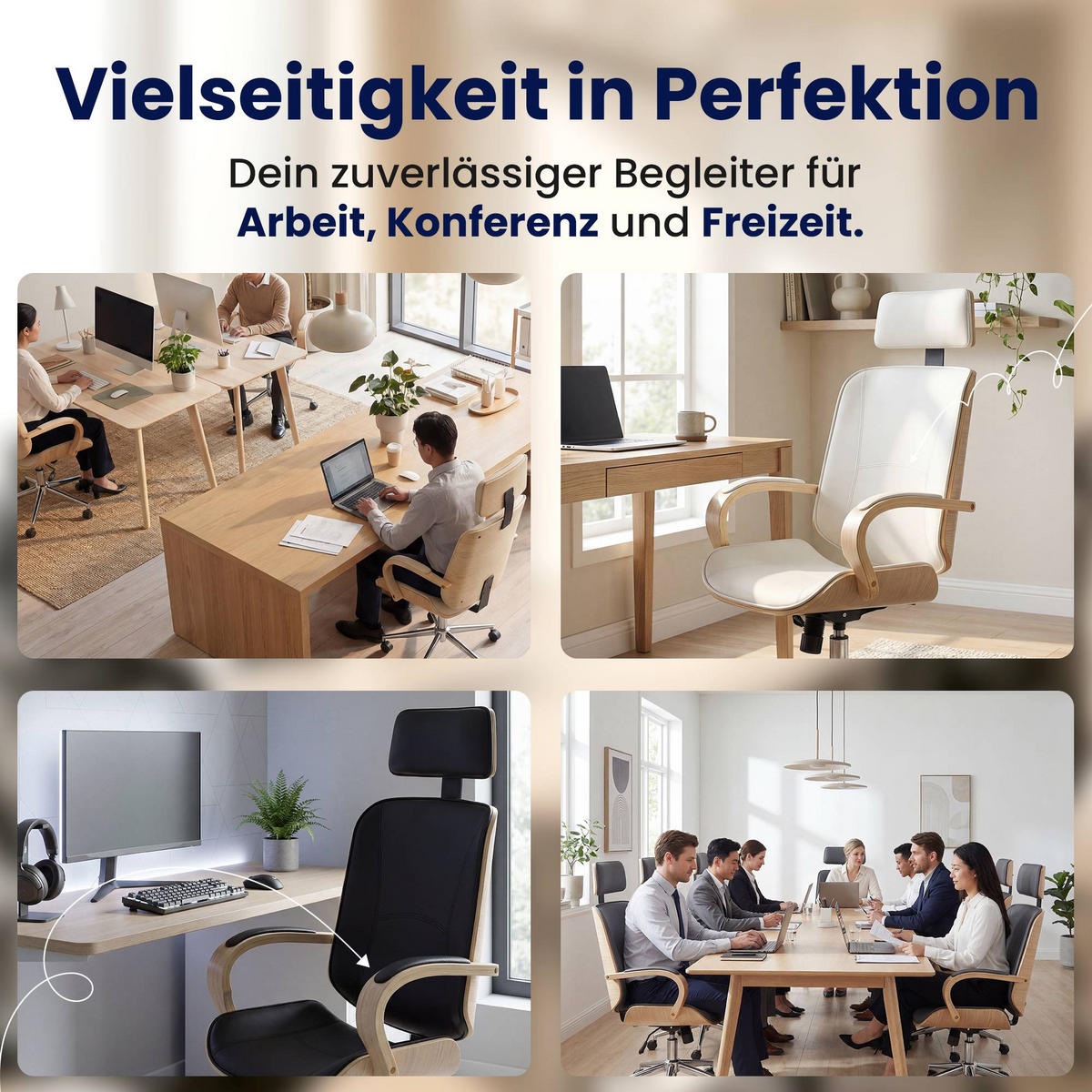 DREHSTUHL Lederlook Natura/Weiß - Chromfarben/Eukalyptusholzfarben, Textil/Metall (70/118/70cm) - CLP