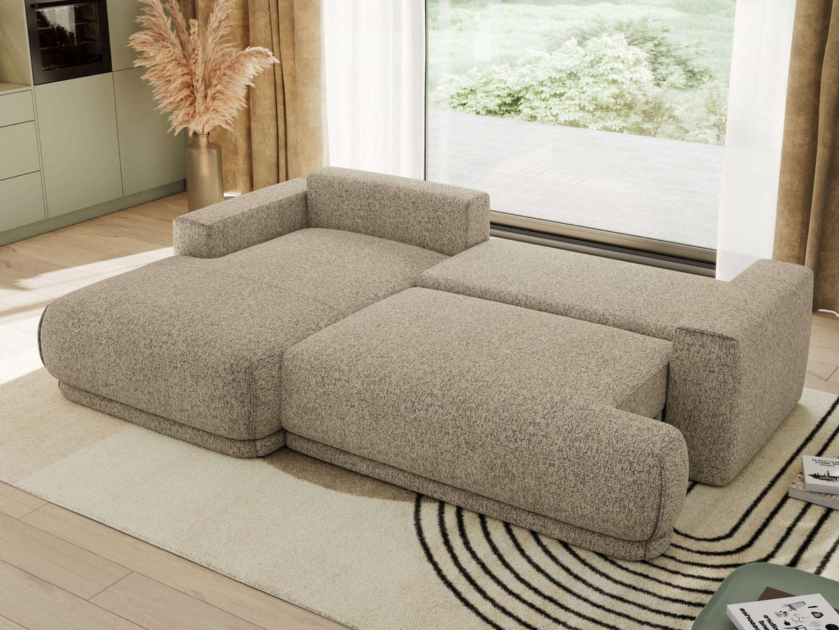 ECKSCHLAFSOFA RINA L Dunkelbeige Strukture - links - Beige/Schwarz, Kunststoff/Textil (267/170cm) - MKS