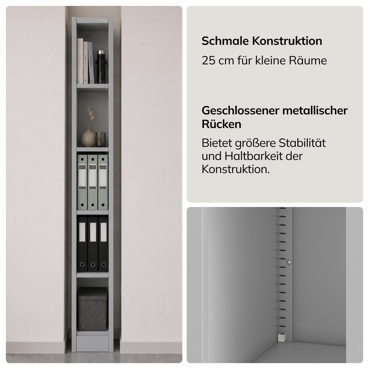 METALLREGAL für Dokumente TIM 195x25x60 cm - Grau, Metall (25/195/60cm) - Jan Nowak